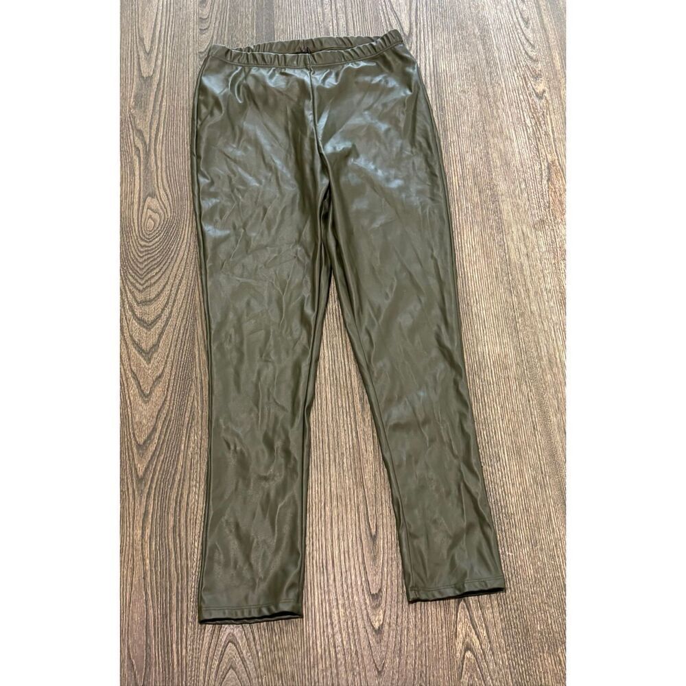 Pretty Little Thing Womens Faux Leather Leggings High Rise Olive Green Size 4